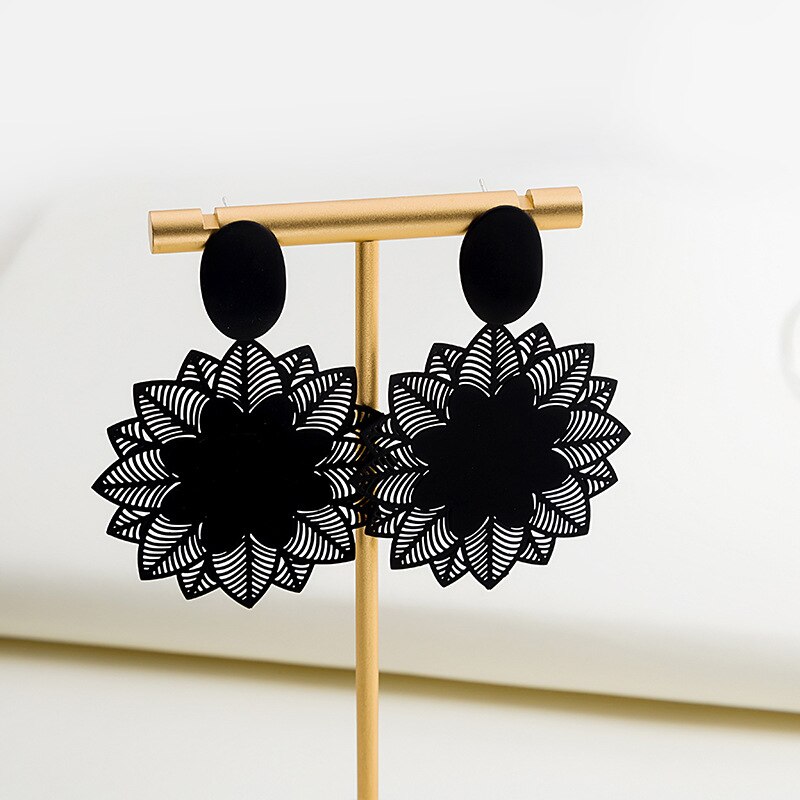 Pendientes colgantes de flor negra grande para mujer, personalidad de roca exagerada, C Daarьги, joyería para y boda, para niña del Día de San Valentín
