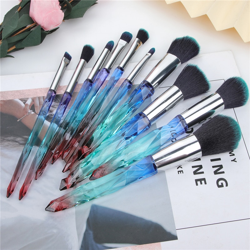 Ronshadow 10Pcs Diamond Crystal Makeup Brushes Set Powder Foundation Eyeshadow Eyebrow Blush Cosmetic Make Up Brush Tool: 10pcs Black