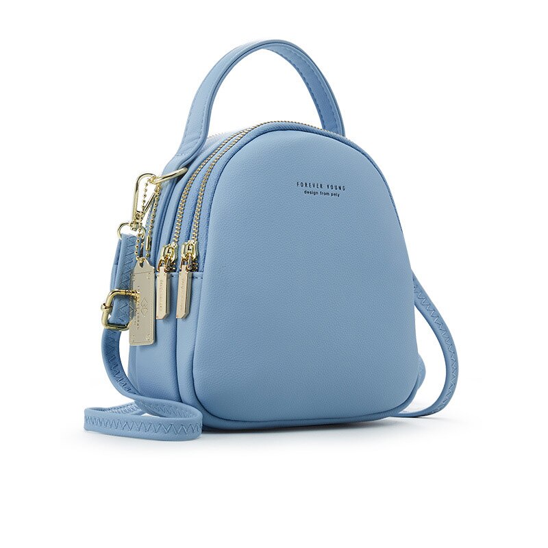 Mini sac à dos en cuir pour femmes, fourre-tout multi-fonction de luxe à bandoulière, sacoche,: Blue