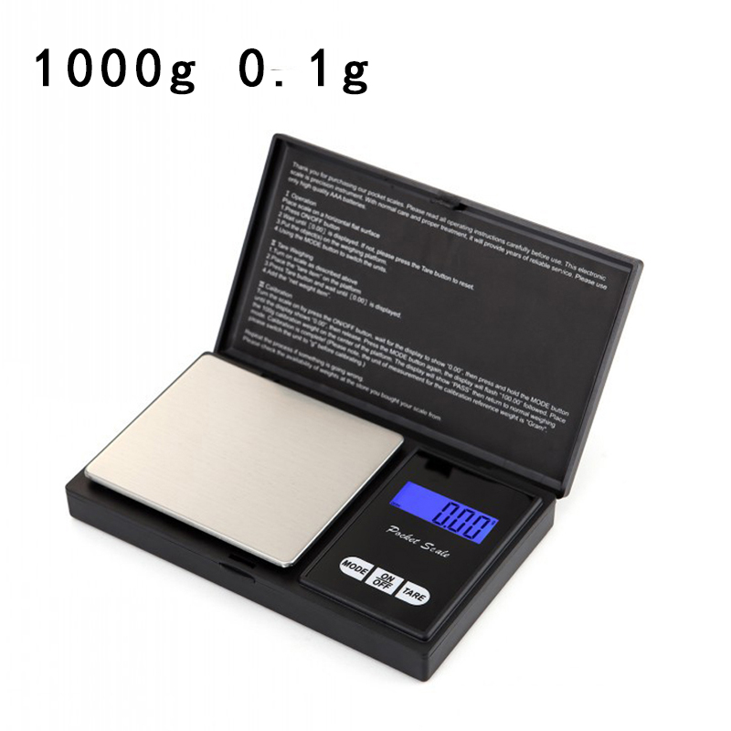 Balanza digital de alta precisión para cocina y joyería, balanza electrónica de bolsillo con pantalla LCD, alta precisión, 200g, 500g, 0,01g, balanza de joyería para pesar oro: 1000g0 1g