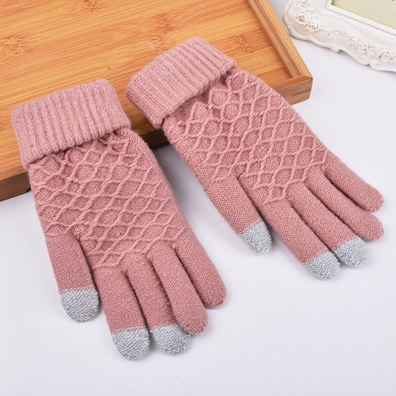 Winter Warm Vogue Solid Knitted Full Finger Gloves Mittens For Smart Phone Touch Screen FS99