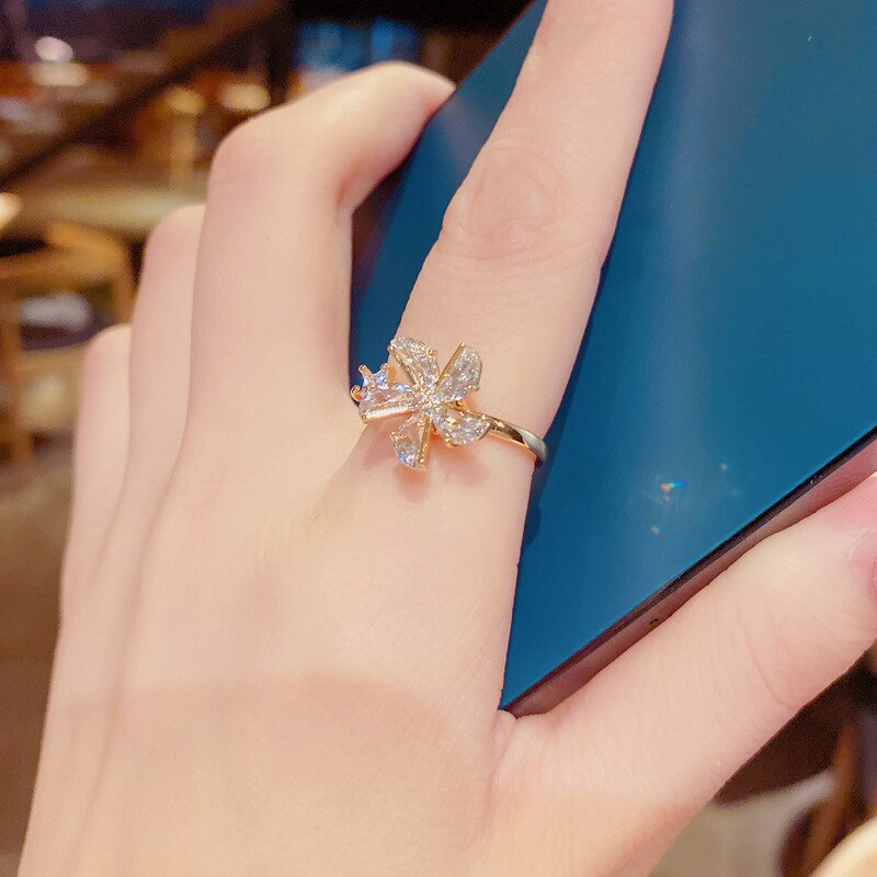 Cdjaime 2022 Draaibaar Anti Stress Angst Ring Windmolen Shape Golden Verstelbare Ringen Voor Vrouwen Mode-sieraden