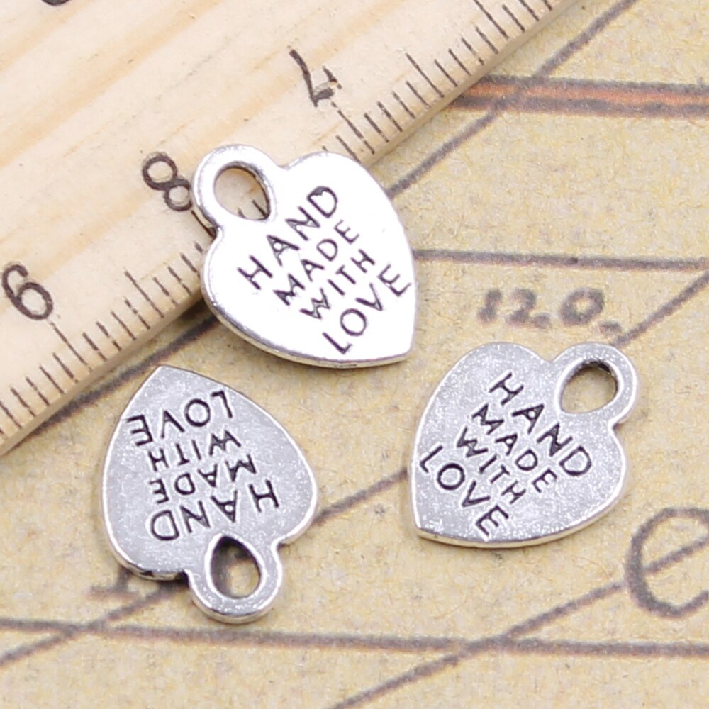 20pcs Charms Heart Hand Made With Love 15x12mm Tibetan Bronze Silver Color Pendants Antique Jewelry Making DIY Handmade Craft