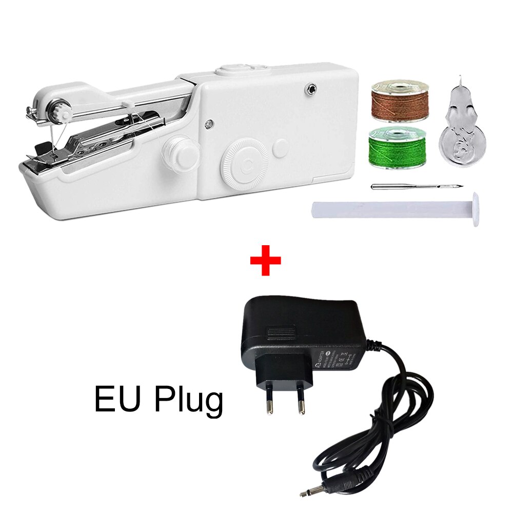 Draagbare Mini Hand Naaimachine Elektrische Steek Huishoudelijke Handheld Naaimachine Cordless Handwerken Quick Kleding Stitchin: White Set 1
