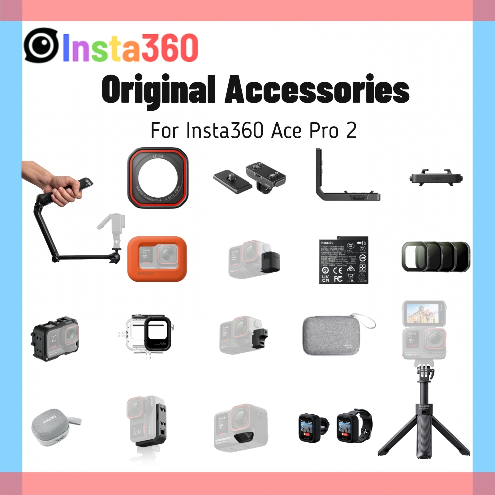 Insta360 Ace Pro 2 accesorios protector de lente Original Mini funda de cámara GPS cargador de batería remoto montaje de zapata fría adaptador de micrófono engranajes