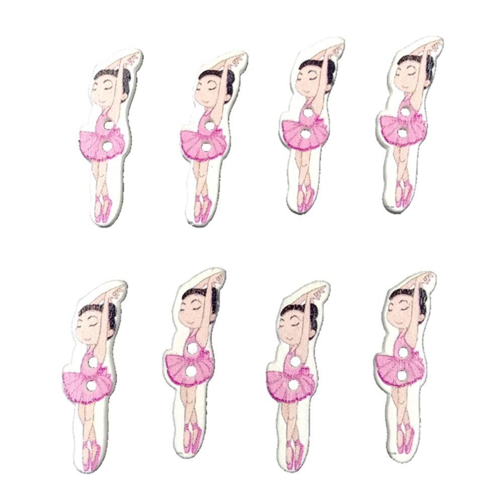 100Pcs Painted Cartoon Houten Knoppen Ballet Dancing Girl Patroon Knoppen Milieuvriendelijk Hout Naaien Knop Diy Doek Decor Suuply