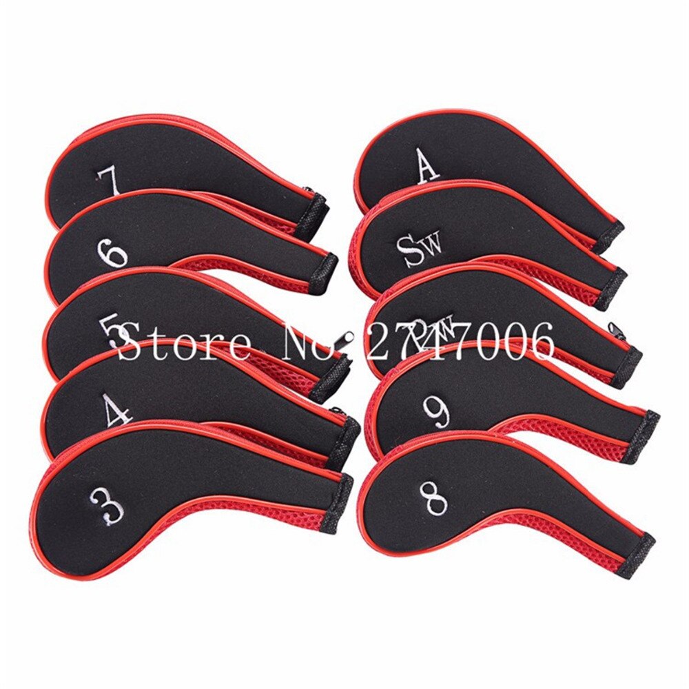 10Pcs Rubber Neoprene Head Cover Golf Club Iron Putter Protect Set Number Printed with Zipper Long Neck Iron Covers