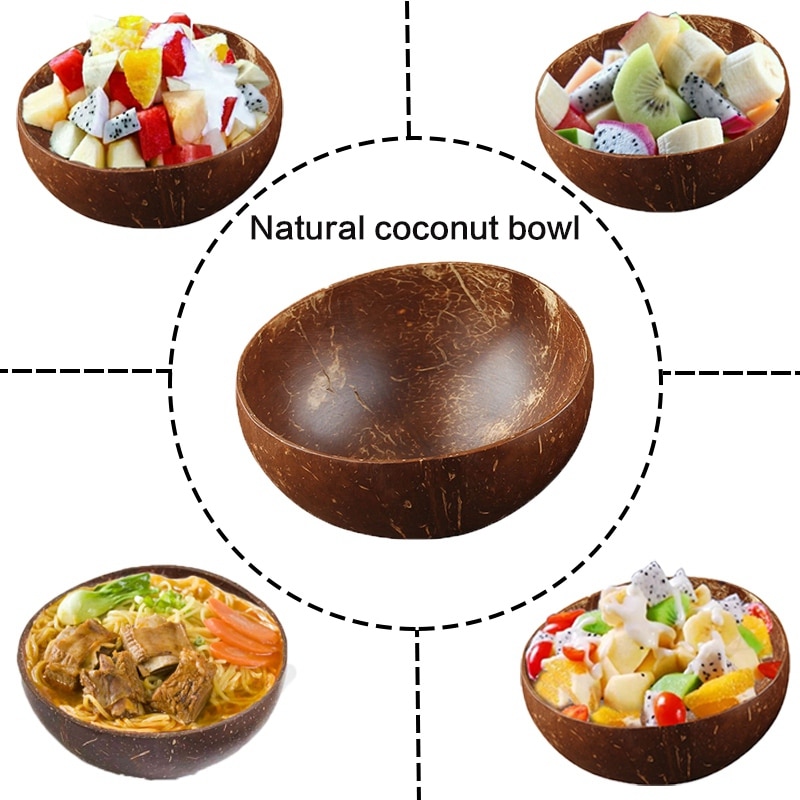 Easy-natural kokosnoot kom eetlepel enkele set - fruit salade noedel rijstkom houten fruitschaal handgemaakte decoratie