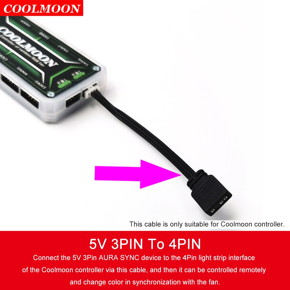 Coolmoon 5v 3 pin argb fan controller controller  to 6 pin /4 pin only for coolmoon adapter heat dissipation kjølevifter light strip 1pc