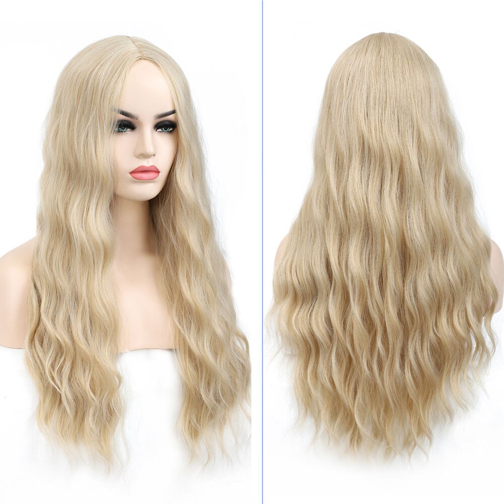 Cosycode Blonde Golvende Pruik Voor Vrouwen Synthetische Cosplay Pruik Lange 26 ''Volledige Pruik Midden Deel Hittebestendige