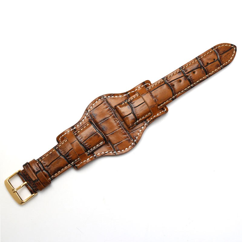 Lederen Armband 18 Mm 20 Mm 22 Mm Herstellen Van Horloge Riem Heren Horlogeband Met Mat Horloges Band Bamboe Graan polsband: orange / 22mm