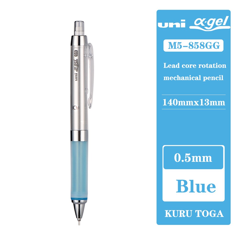 Une pièce Uni M5-858GG Alpha Gel Kuru Toga Rotation automatique de plomb avec Super poignée crayon mécanique-0.5mm: Sliver with blue