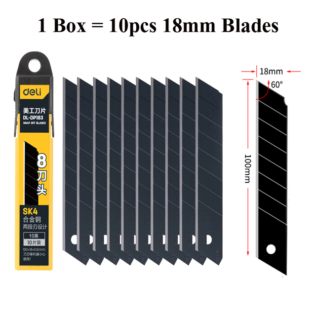 9mm 18mm Utility Knife Replacement Blades,Snap Off Carbon Steel Blades for Cutting Knives, Hobby, Craft Knife, Box Cutter: 1 Box 18mm DP183