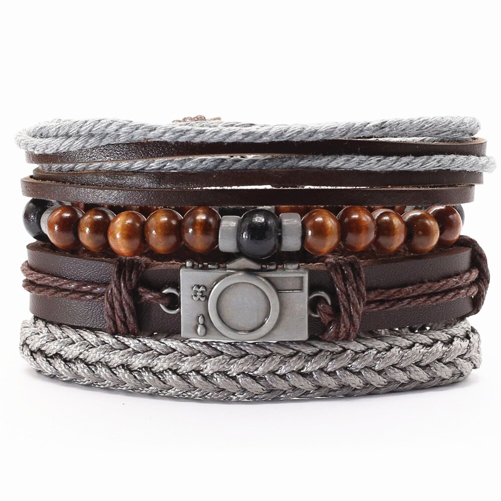 Neue Jahrgang Feder Haken Kamera Auge Charme Perlen Leder Männer Armbänder Für Frauen Femme Homme Männlichen Schmuck: Stil 1