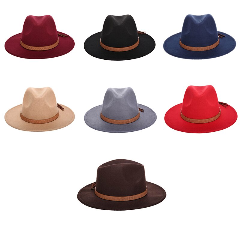 Autumn and winter retro fedora men's and women's universal solid color snake leather belt classic church hats bowler jazz man