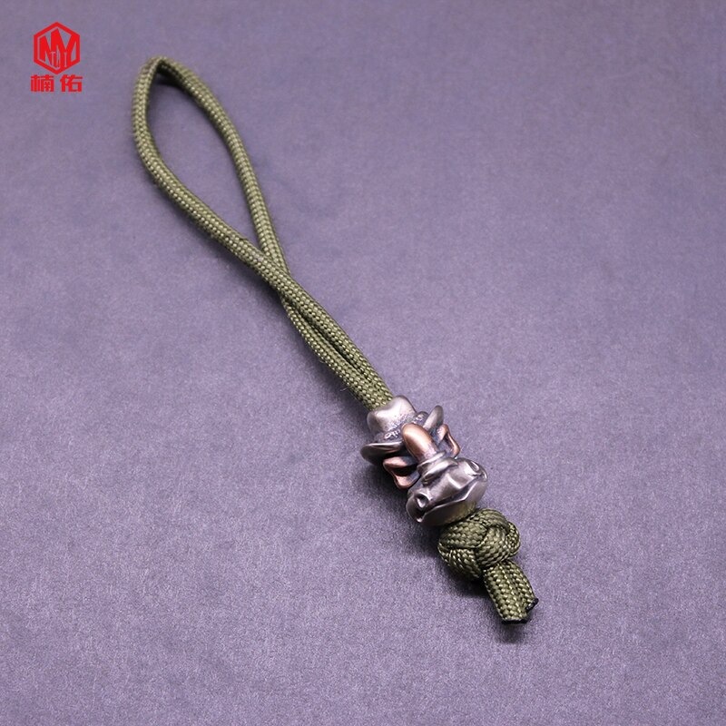 1PC Retro White Copper Red Copper Knife Beads Bull head Skull Paracord Beads Lanyard Pendants: Green