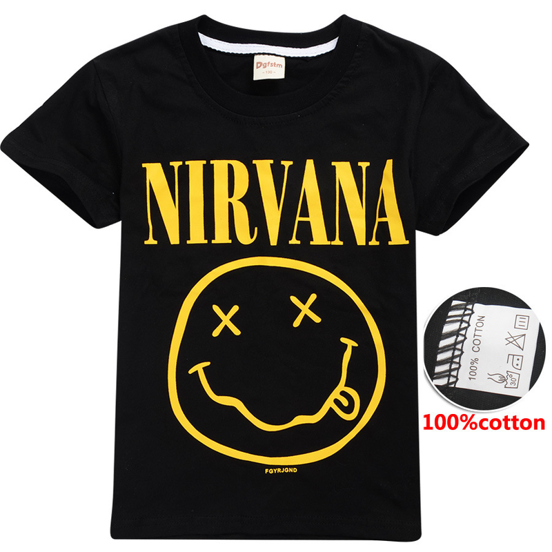 Zomer Kids Nirvana Smiley Top Korte Mouw T-shirt Glimlach Gedrukt Katoenen T-shirts Meisjes Kleding Voor Grote Jongens Tee Kostuums