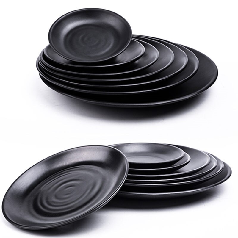 Melamine Schaaltje Zwarte Ronde Sushi Spaghetti Steak Salade Container Pot Winkel Japanse Keuken BBQ Keuken 1 st