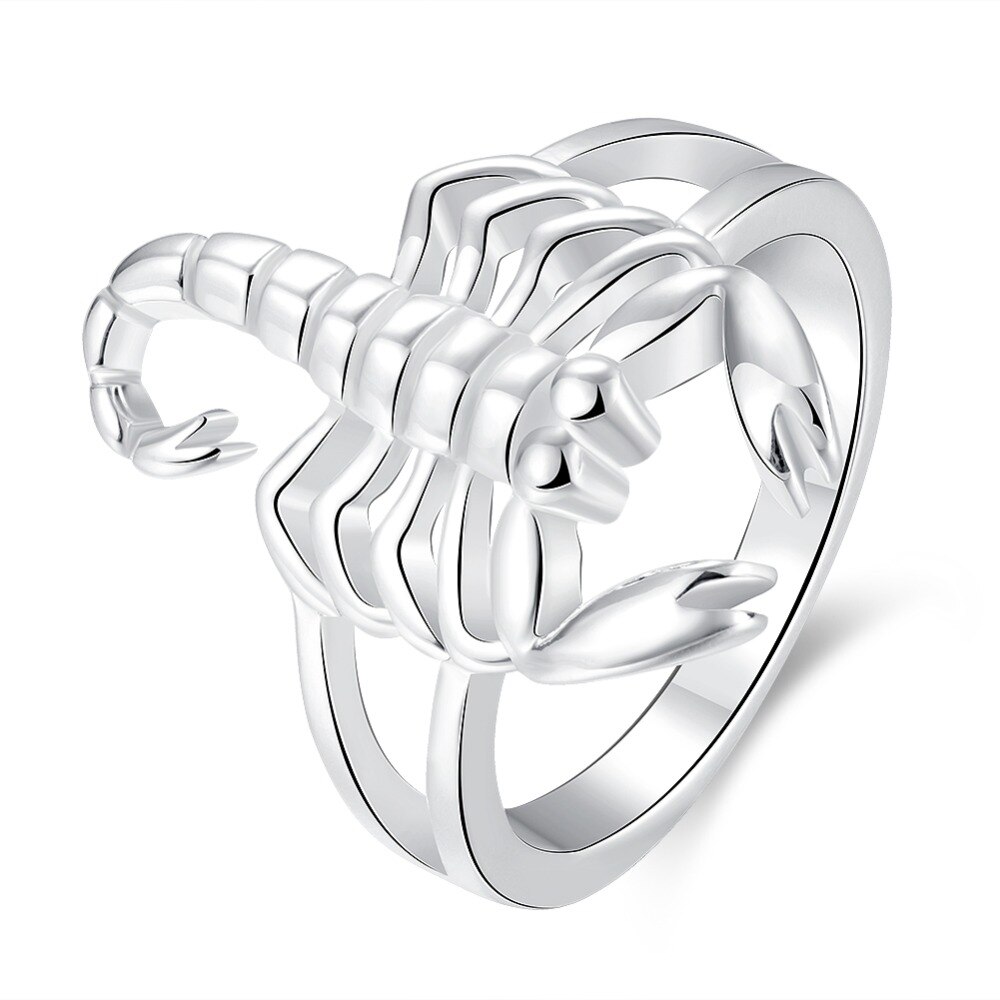 , Hermoso anillo de plata de escorpión color plata mujeres bonitas dominantes anillo de señora joyería clásico R739