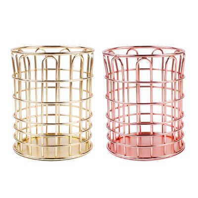 Ins skrivebord papirvarer indretning jern guld rose guld penneholder metal skrivebord organizer sød stempel pen holder kontor skrivebord tilbehør