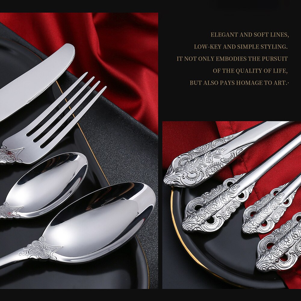 Creativity Retro Western Cutlery Dining Knives Fork Spoon Stainless Steel Cutlery Dinnerware Engrave Relief Luxury Tableware