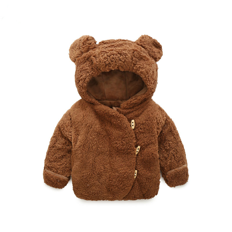 Hiver bébé filles garçons à capuche veste mignon ours épaissir infantile manteaux 2 couleurs enfants peluche manteau veste d'extérieur pour 1-3Y: Brown / 70cm