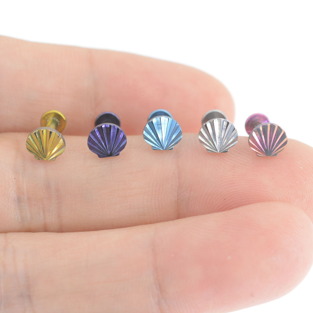 Piercing de cartílago de luna de concha anodizada de titanio G23 de 16G, hélice de oreja, joyería corporal, ASTM F136, tornillo de rosca interna, Labret