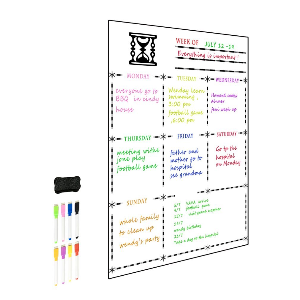 A3 skema  + 8- farve pen + viskelæder + emballage til papirrør, opdater blot din whiteboard-planlægger som et måltidsplanlægningsværktøj 1 sæt