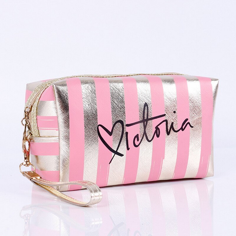 Bolso de almacenamiento de cosméticos de cuero PU para mujer, bolsa de maquillaje de PVC, bolsa de aseo, estuche organizador de viaje,: Pink