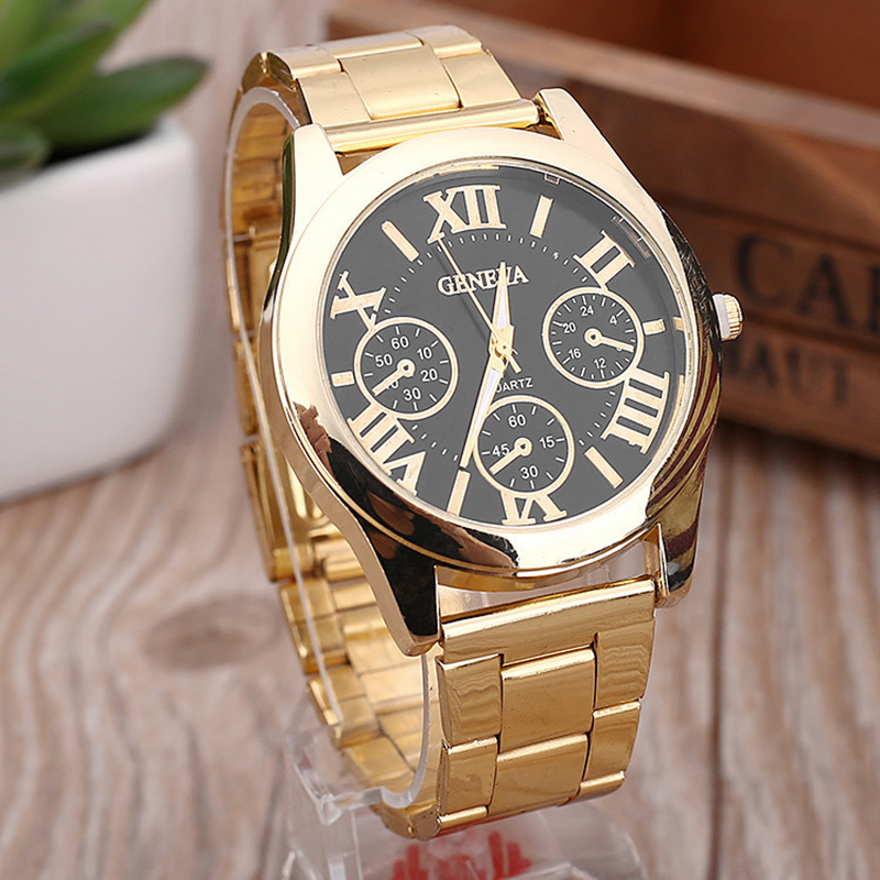 Reloj de cuarzo informal MAYZHISU para hombre, reloj de pulsera de cuarzo de acero inoxidable con 3 ojos dorados de gama alta, reloj masculino de lujo ligero
