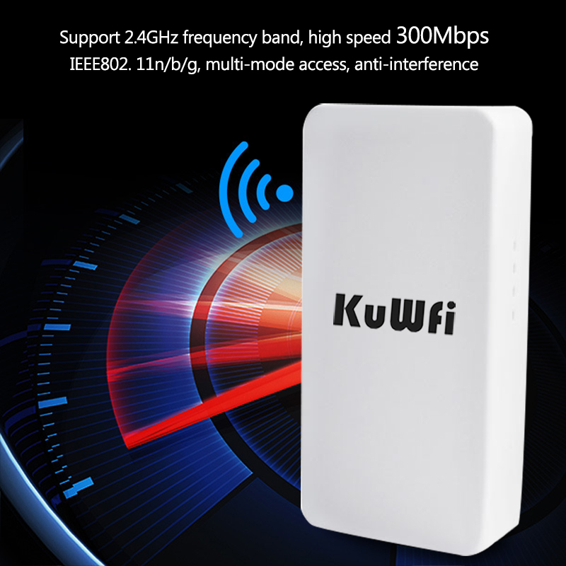KuWFi 2.4Ghz 300Mbps Outdoor CPE Bridge Bezprzewodowy router Wi-Fi AP Repeater Mode Long Range Extender Bezprzewodowy most PTP PTMP 1KM