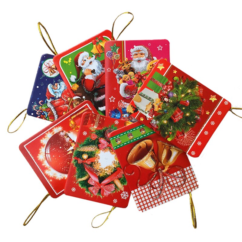 12 pièces/lot père noël Mini cartes de voeux carte de Message bricolage noël bénédiction carte arbre de noël suspendus ornement saq027