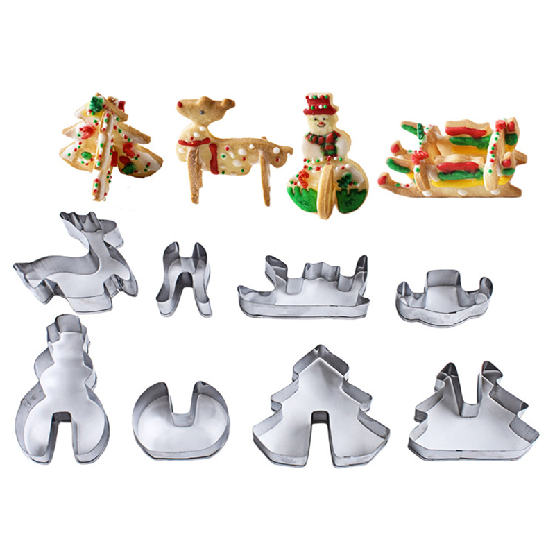 8 Stks/set 3D Kerst Scenario Cookie Cutter Set Biscuit Fondant Bakvorm Taart Decoratie Rvs Bakvorm