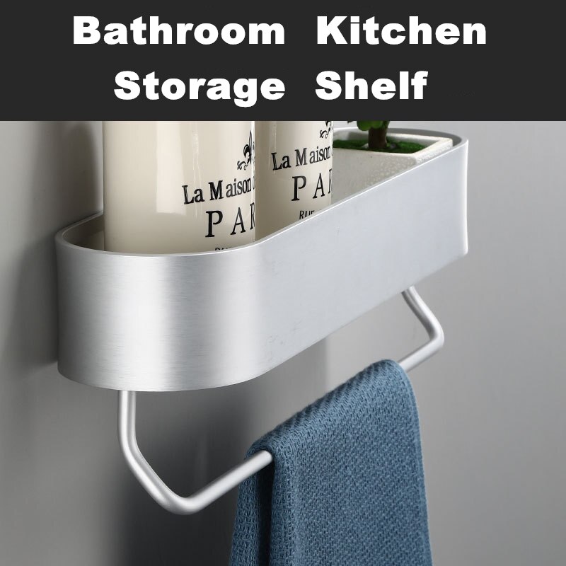 Utrymme aluminium silver badrumshyllor kök vägg hylla dusch förvaring handduk bar badrum tillbehör 30-50 cm längd