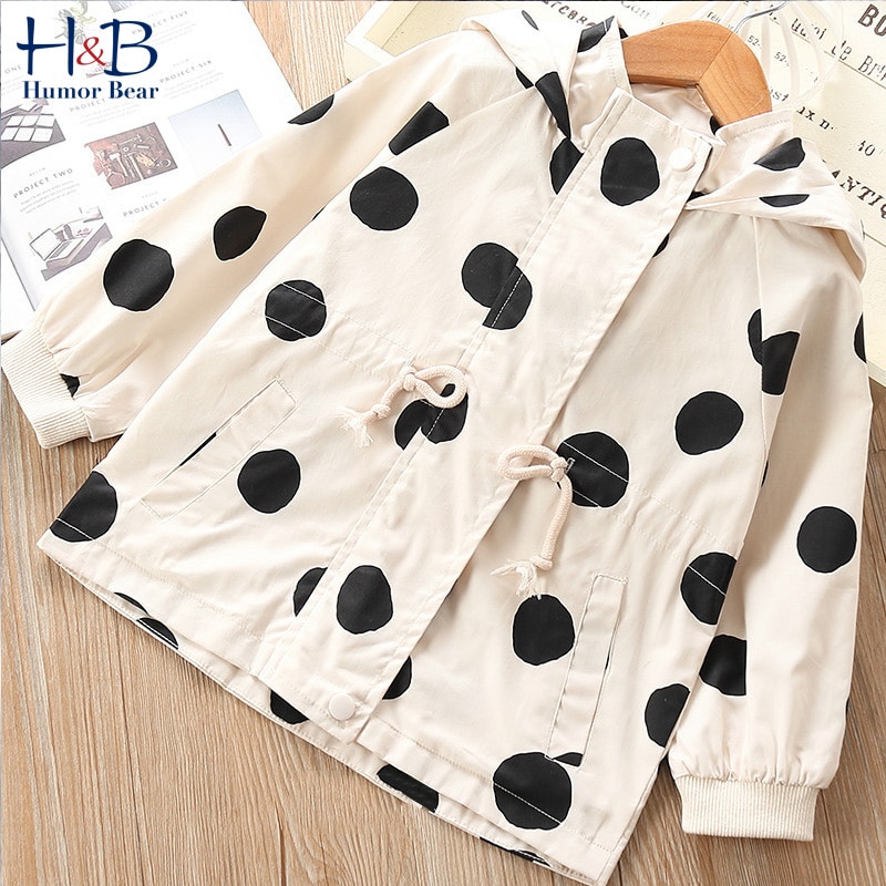 Humor Beer Koreaanse Kinderkleding Meisjes Lente & Herfst Windjack Baby Kinderen Mid-Lengte Hooded Stip jas