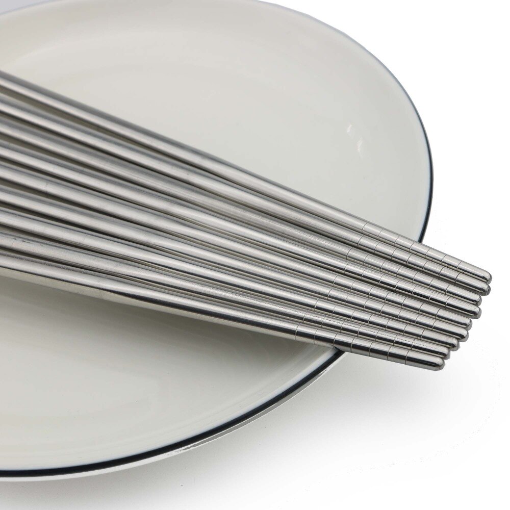 Uniturcky 5 Pairs Stainless Steel Chopsticks Set Chinese Sliver Dinnerware Tableware Non-Slip Hashi Sushi Sticks Chop Sticks