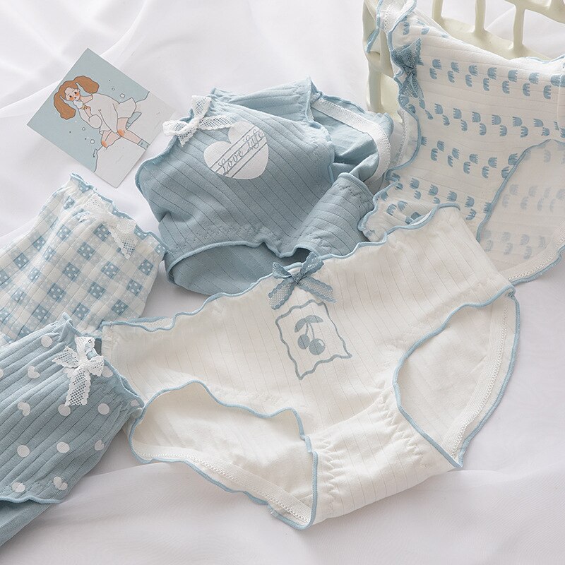 2022 Cotton Girl Panties Cute Printed Bow Underwear 6pcs/lot Plaid Underpants Cotton Girl Lingerie: 15-18year(43kg-53kg)