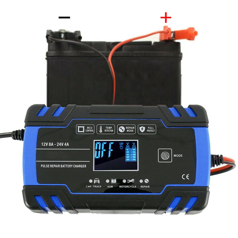 8 A Intelligent Car Battery Charger Pulse Repair Starter 12V/24V AGM/GEL Battery-chargers Digital LCD Display