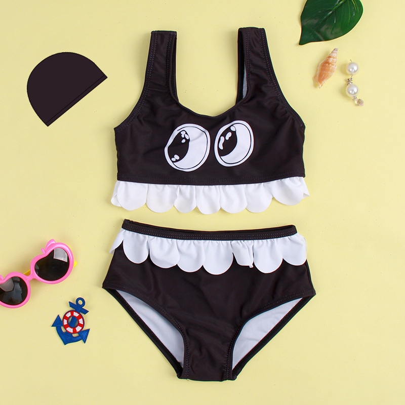Toddler Girl Bathing Suit Two Piece Girls Swimwear Cute Little Girl Bikini Swim Wear Beach Cover Up Girls Swimsuit: black / 5-6Y