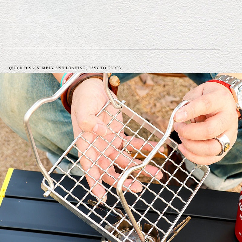 Outdoor Portable BBQ Grill Mini Pocket Stovetop Folding Campfire Bracket Grill Stainless Steel Camping Gas Stove BBQ Stand Pot