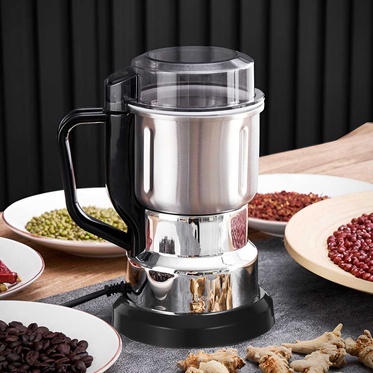 Electric Grinder Kitchen Grain Nut Bean Spice Mill 500ml Baby Food Processor 200W Multi-Function Home Coffee Grinder 4 Blades