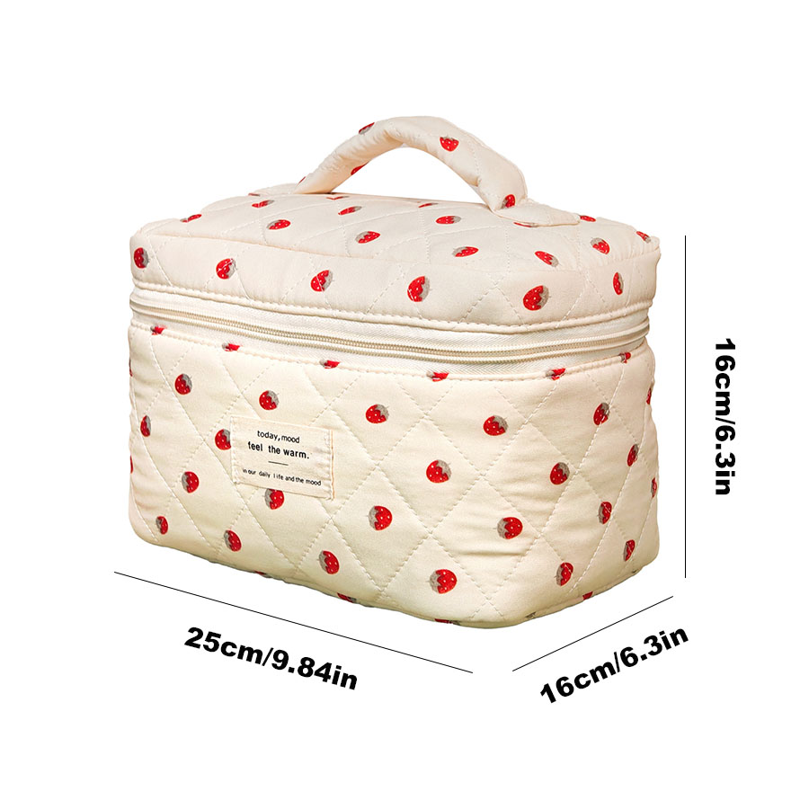strawberry Makeup Bag Women's Cosmetic Bags Portable Cute Cosmetic Travel Storage Pouch Handbag Cotton Quilted Zipper Pu