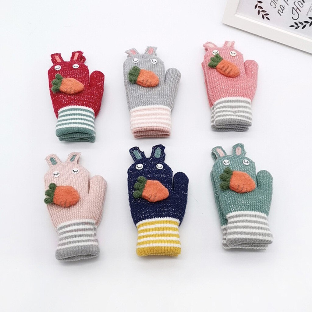 Kinderen Meisjes Winter Leuke Cartoon Print Villus Warm Houden Wanten Handschoenen Kerst Warme Handschoenen Voor Kinderen Bolalar