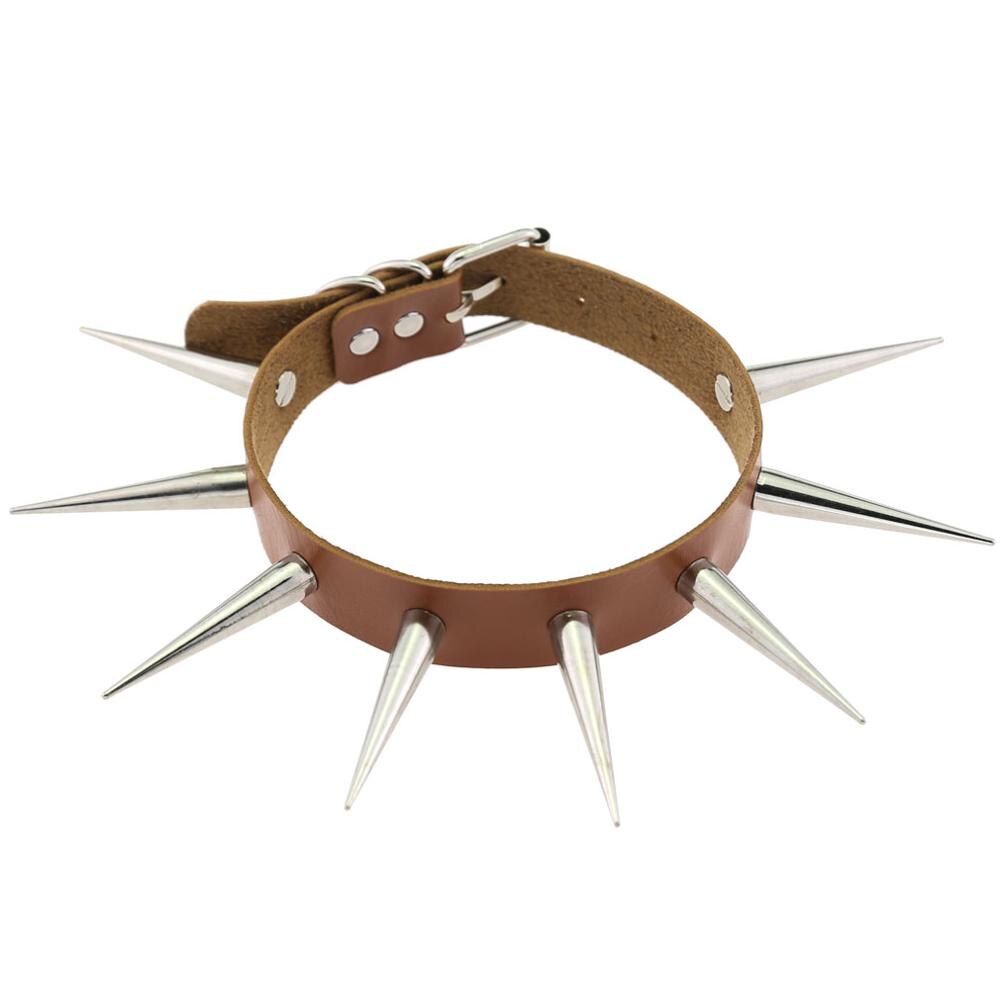 Gothic Versetzt Punk Choker Kragen Mit Lange 5,5 cm Spikes Nieten Handgemachte Chocker Halskette Goth Schmuck: light brown