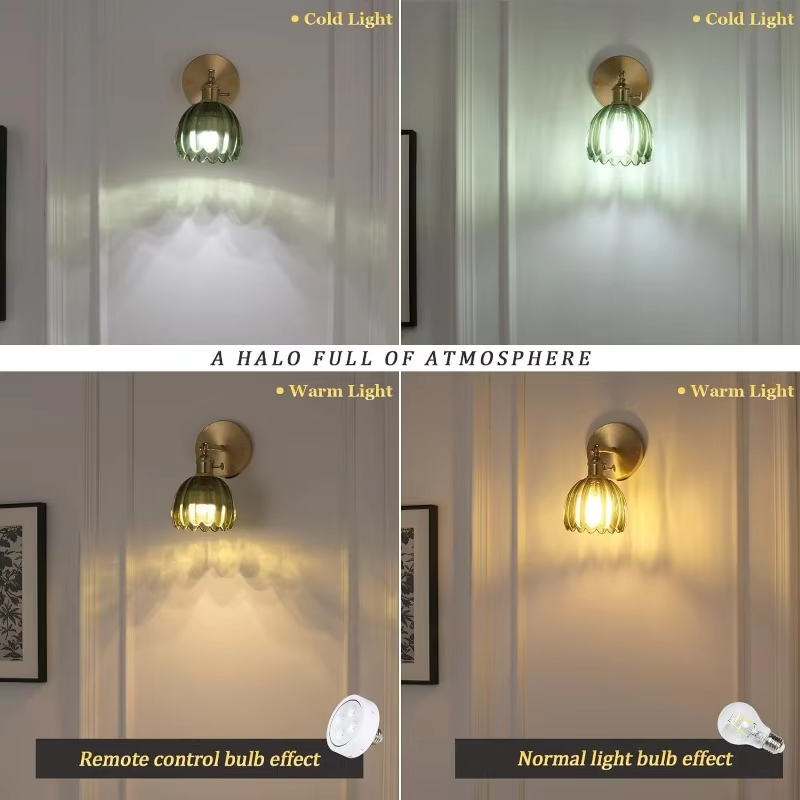 Vintage zielony tulipan szklany klosz lampy ściennej salon sypialnia lampa na drzwi lampki nocne