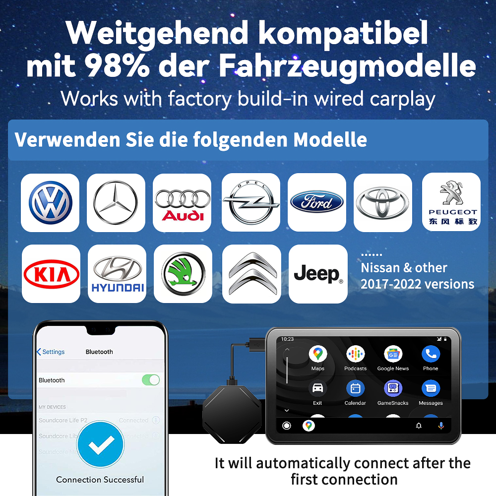 2-in-1 draadloze CarPlay-adapter Bedraad naar draadloze Carplay voor Android Auto/Carplay USB-aansluiting Auto-auto-adapter Plug & Play