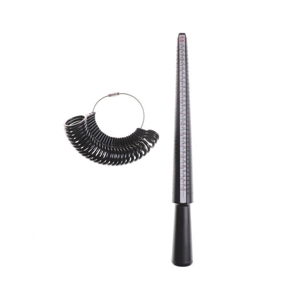 1Set Ring Sizer Finger Sizing Measuring Stick Metal Ring Mandrel: Black