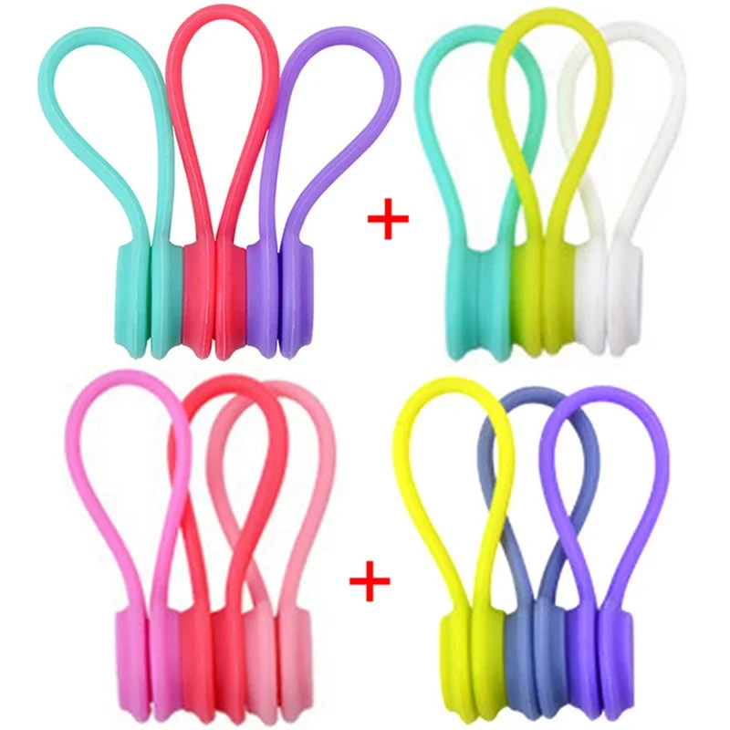 Bridas magnéticas para cables, organizador enrollador de cables de silicona, soporte de almacenamiento para auriculares, Clips para Cable de datos de auriculares, 3-12 Uds.: Oro