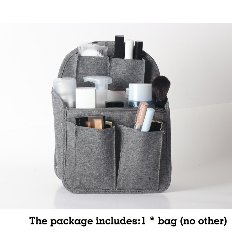Backpack Organizer Insert Bag Nylon Handbag Liner Carry Pockets Women Travel Cosmetic Insert Tote Lady Female Makeup liner Bag: gray