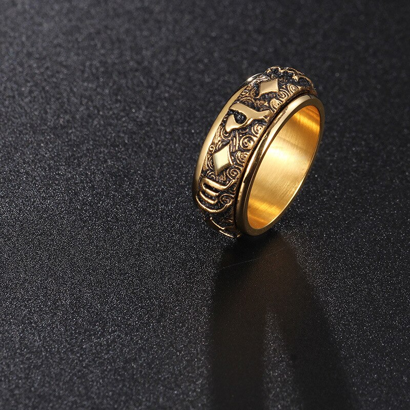 Anillo giratorio dorado Mantra para hombres, titanio, acero, marea retro, personalidad dominante, anillo de dedo de índice único con joyería